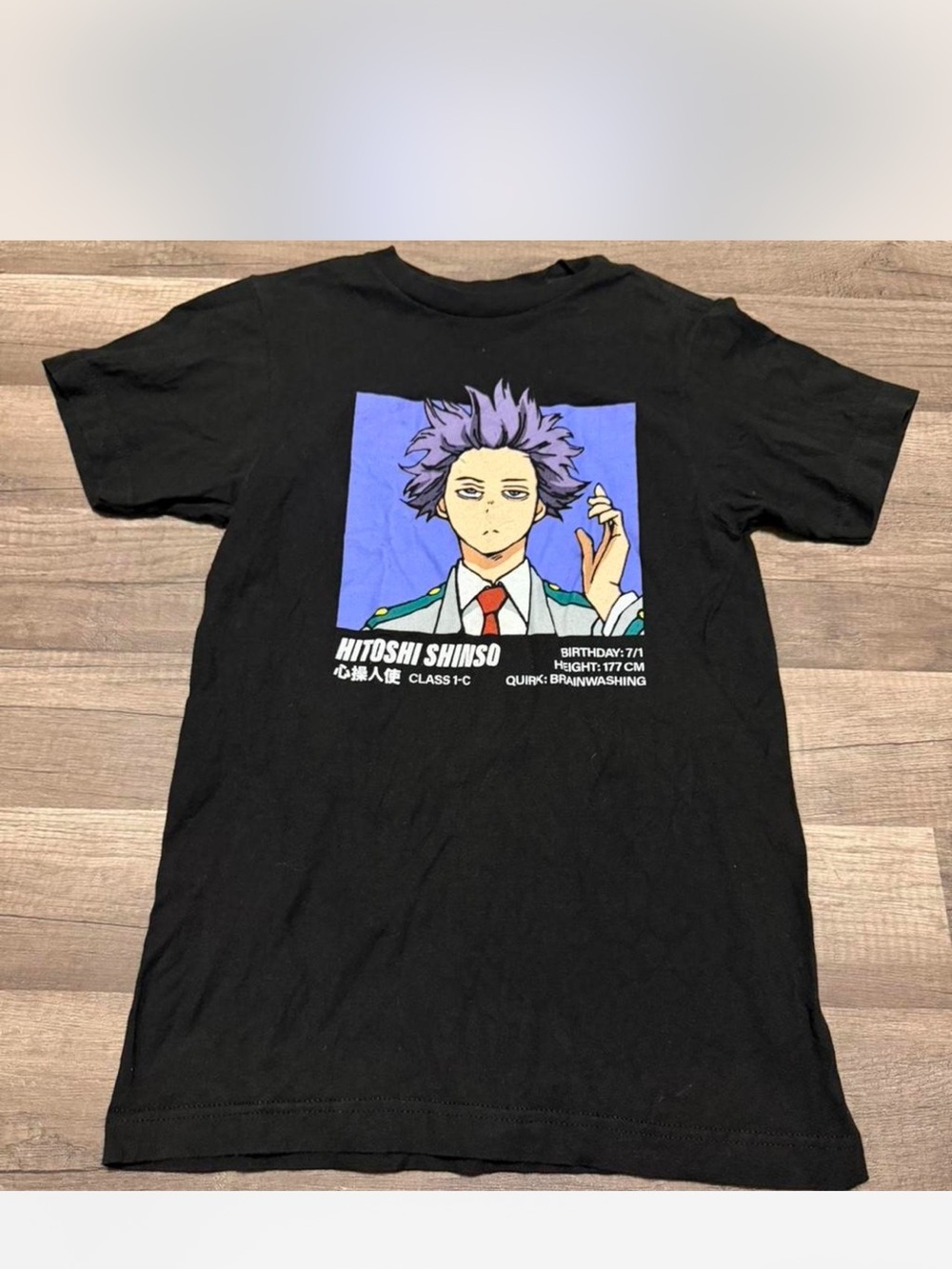 Womens Hitoshi Shinso Black Graphic Tee - Anime Character Print Size XS